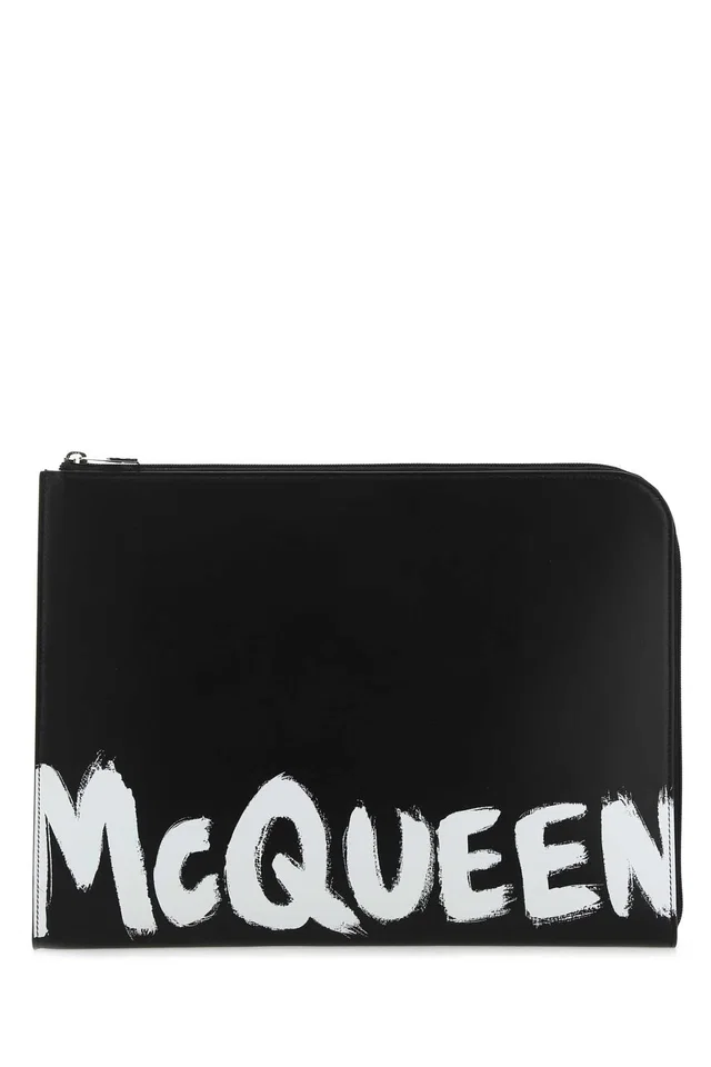 Alexander McQueen Logo-Print Leather Wallet — Black in Black Leather from HEWI