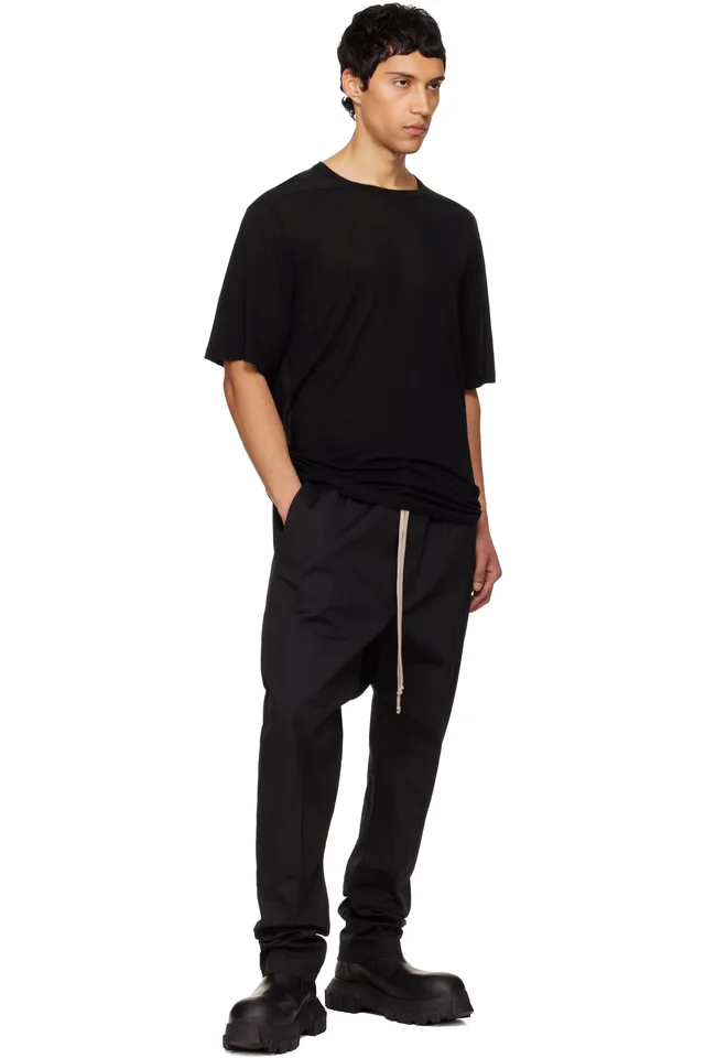Rick Owens Black Temple Drawstring Long Trousers, photo 4 of 4 from SSENSE