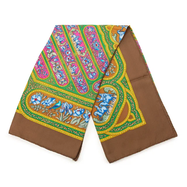 Brown Hermès Qalamdan Silk Scarf Scarves in Brown Silk from Designer Revival