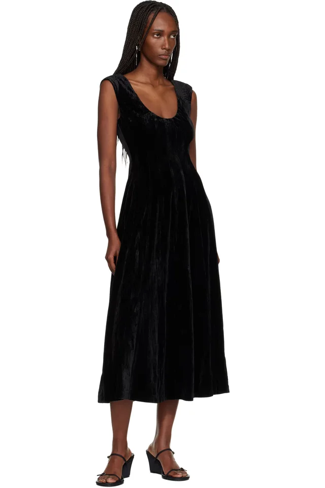 GUIZIO Black Leila Velvet Midi Dress, photo 4 of 4 from SSENSE