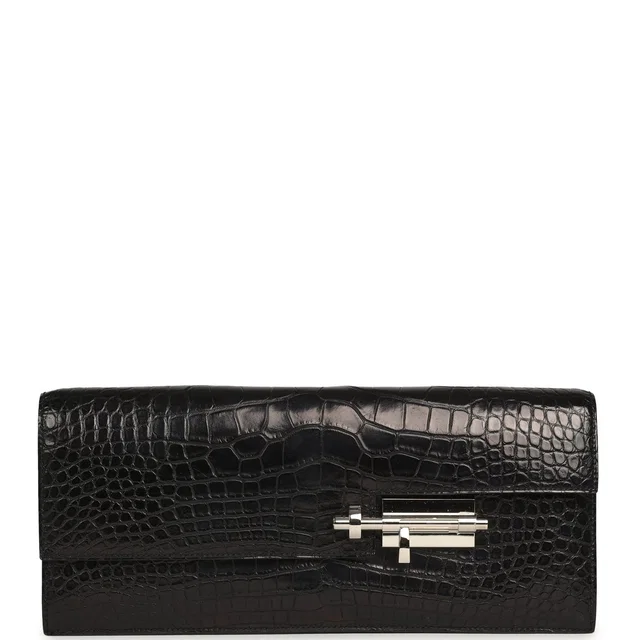 Hermès Verrou Clutch Black Matte Alligator Mississippiensis Palladium Hardware in Black Crocodile from Madison Avenue Couture