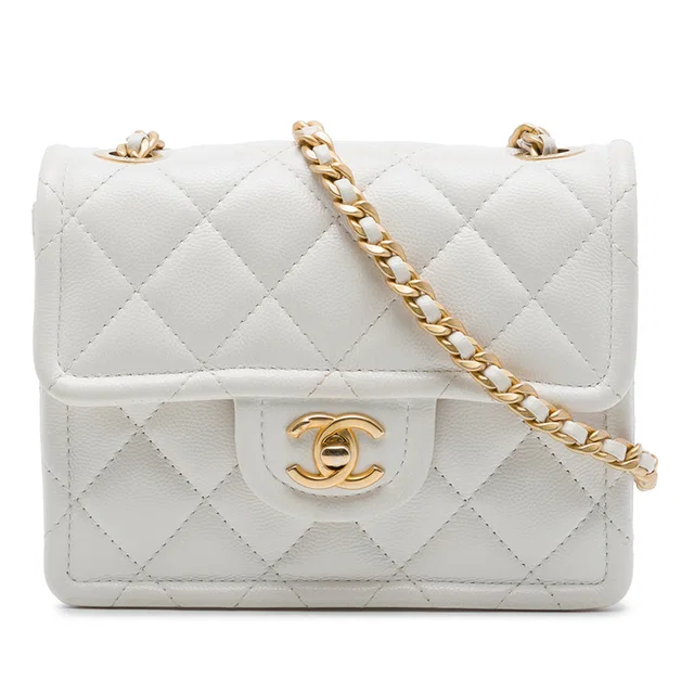 White Chanel Mini Quilted Caviar Sweet Flap Crossbody Bag in White Caviar leather from Designer Revival