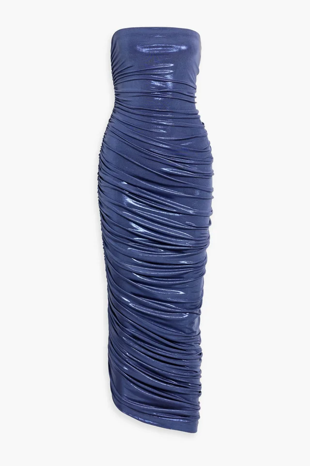 Norma Kamali Diana strapless ruched stretch-lamé gown in Blue from THE OUTNET, photo 1 of 1