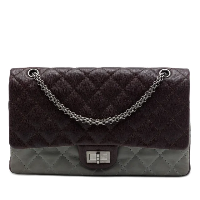 Brown Chanel Bicolor Caviar and Iridescent Calfskin Reissue 2.55 Double Flap 226 Shoulder Bag in Brown Caviar leather from Designer Revival