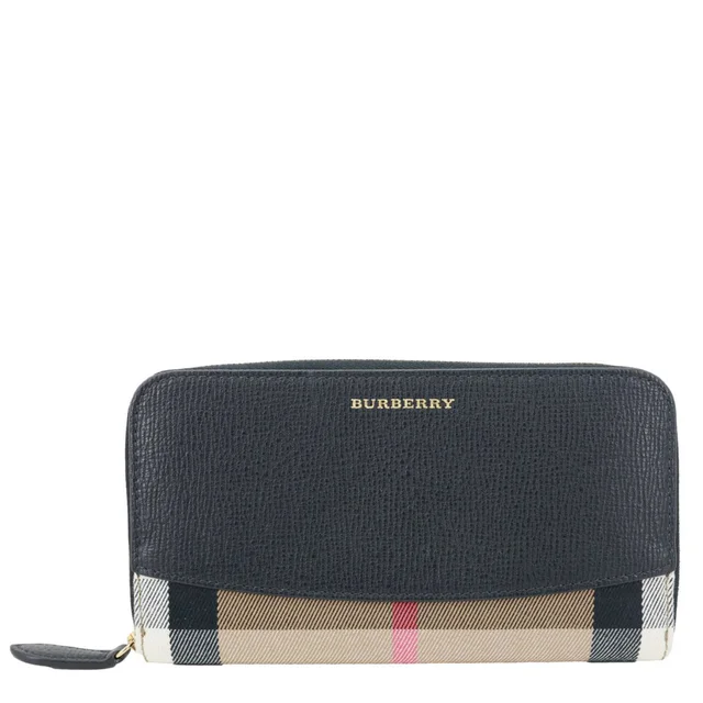 Burberry Elmore House Check Derby leather Zip Around Wallet Black in Black Leather from Dallas Designer Handbags