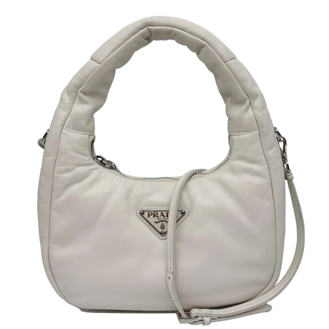 Prada Mini Padded Soft Nappa Leather Shoulder Bag White in White Nappa leather from Dallas Designer Handbags