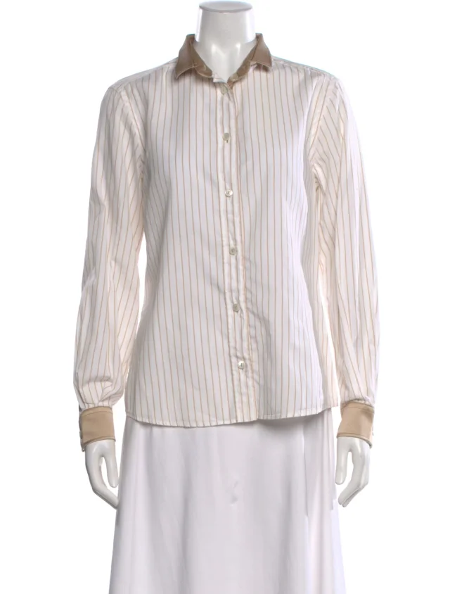 Dolce & Gabbana Striped Long Sleeve Button-Up Top in white from The RealReal