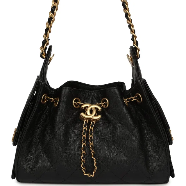 Chanel Mini 25 Hobo Bag Black Caviar Antique Gold Hardware in Black Caviar leather from Madison Avenue Couture