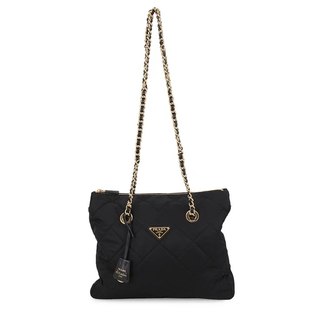 Prada Re-Edition 1995 ChainShoulder Bag Black1BG529 Nylon Saffiano LeatherLeather in Saffiano leather from GALLERY RARE