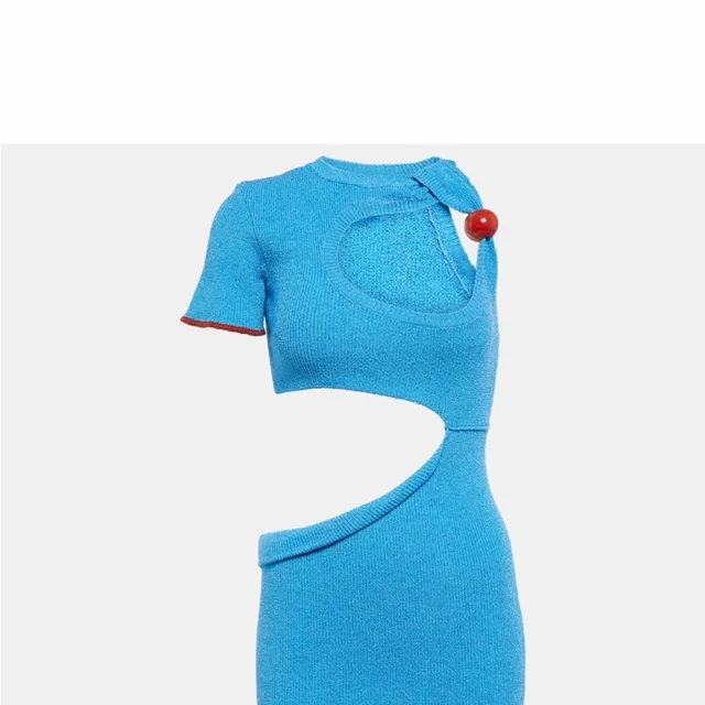Jacquemus La Robe Brilho Dress W Asymmetric Cut-Out Design W A Striking Red Bead in blue from Poshmark