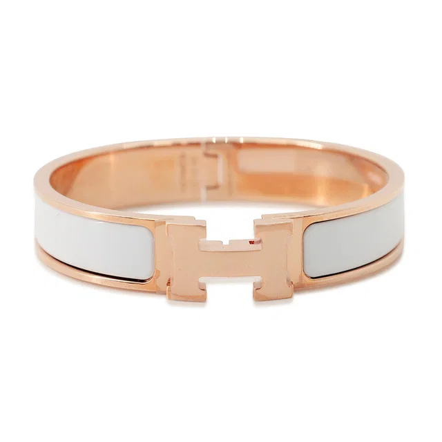 Hermès Clic H Bangle Size PM White Lacquer Gold Plated in White from GALLERY RARE