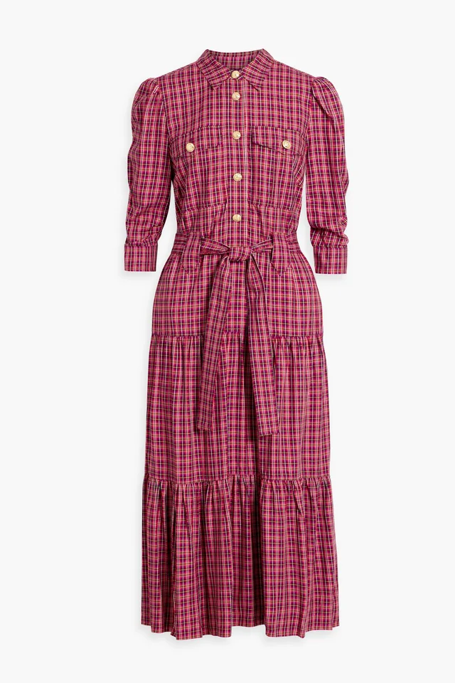 Derek Lam 10 Crosby Belted Checked Woven Midi Dress in Red from THE OUTNET, photo 1 of 1