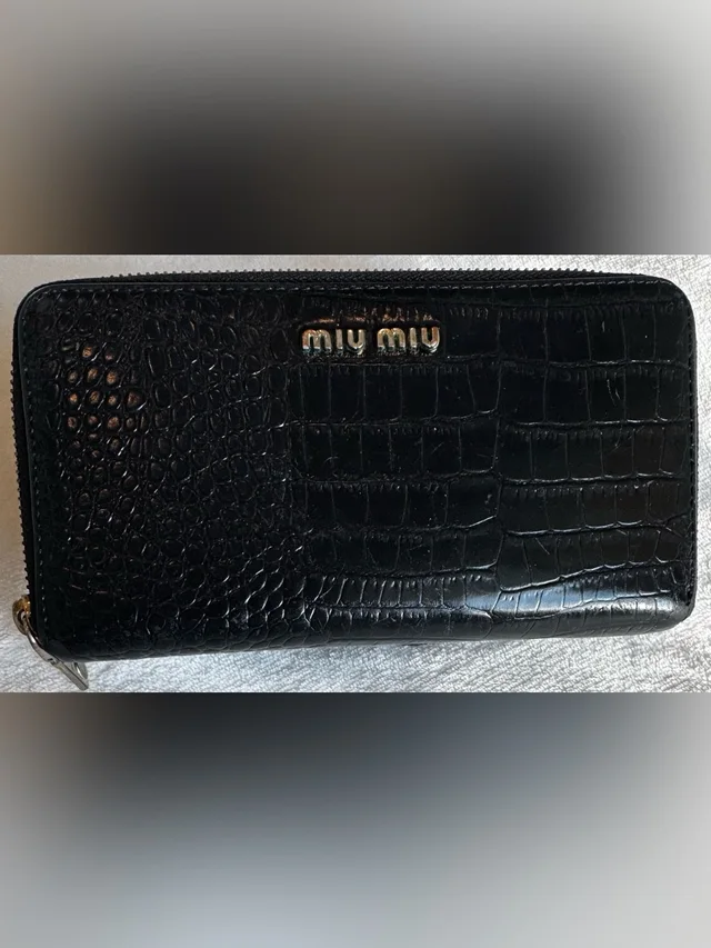 Miu Miu Croc Embossed Leather Zip Around Wallet in black Crocodile from Poshmark, photo 1 of 1