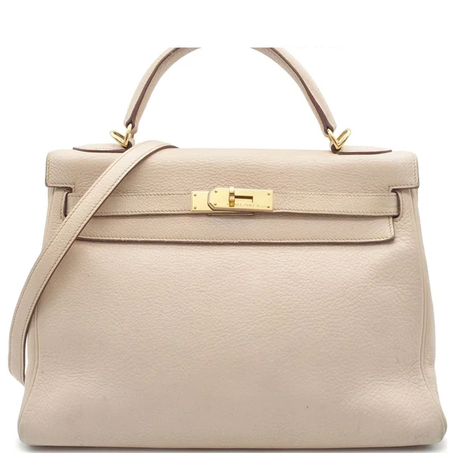 Hermès Kelly 32 Beige Gold Togo Retourne 2-Way Shoulder Bag in Beige Togo leather from The Reluxe