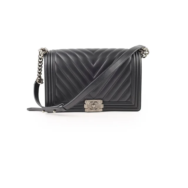 Chanel New Medium Boy Black Chevron Calfskin in Black Calfskin from The Purse Affair