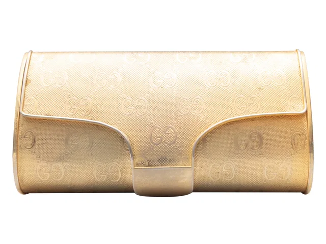 Vintage Gold Gucci GG Metal Clutch in Gold from Designer Revival