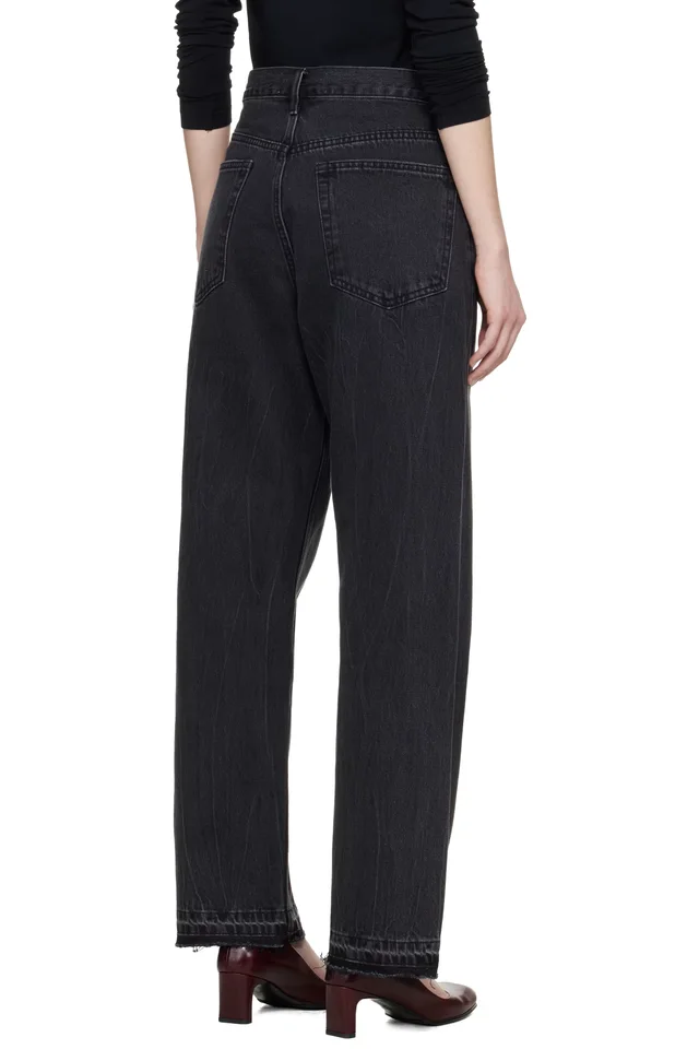 TONYWACK Black Frayed Hem Loose Straight Denim Jeans, photo 3 of 4 from SSENSE