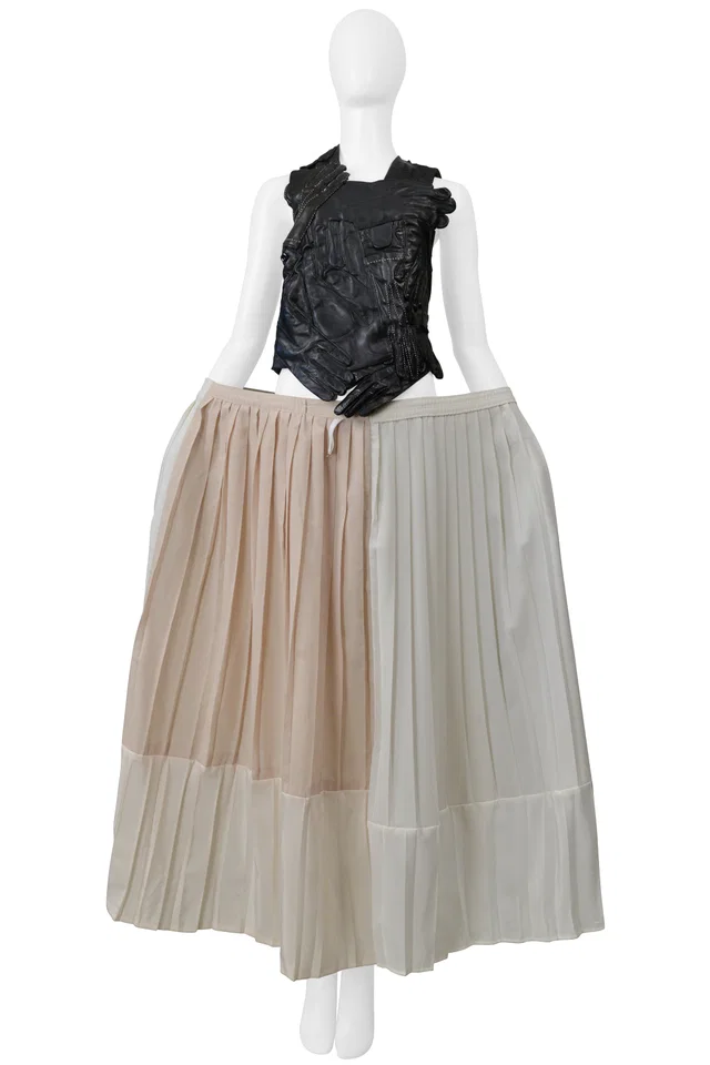 Maison Margiela Artisanal Off White Pleated Skirt With Vintage Panels Ss 2001 in White from Resurrection Vintage