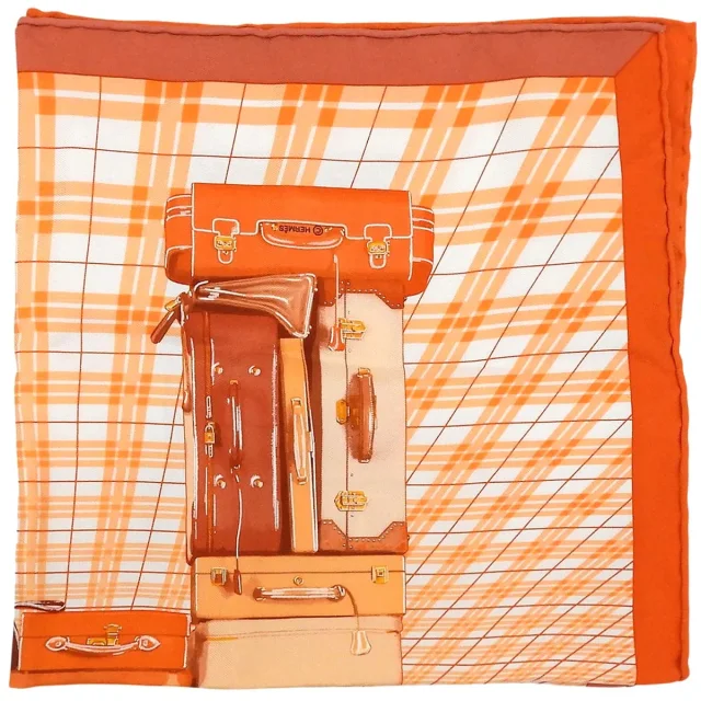 Hermès Carré 90 H EN VOYAGE Pattern Scarf Orange/Multi in Orange Silk from VINTAGE QOO TOKYO, photo 3 of 10