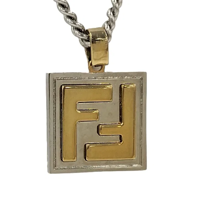 Fendi FF Logo Square Necklace Silver Gold in Gold from The Reluxe