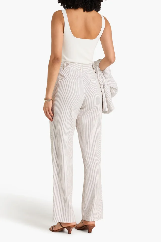Brunello Cucinelli Striped Linen-Blend Straight-Leg Pants in Brown, photo 3 of 4 from THE OUTNET