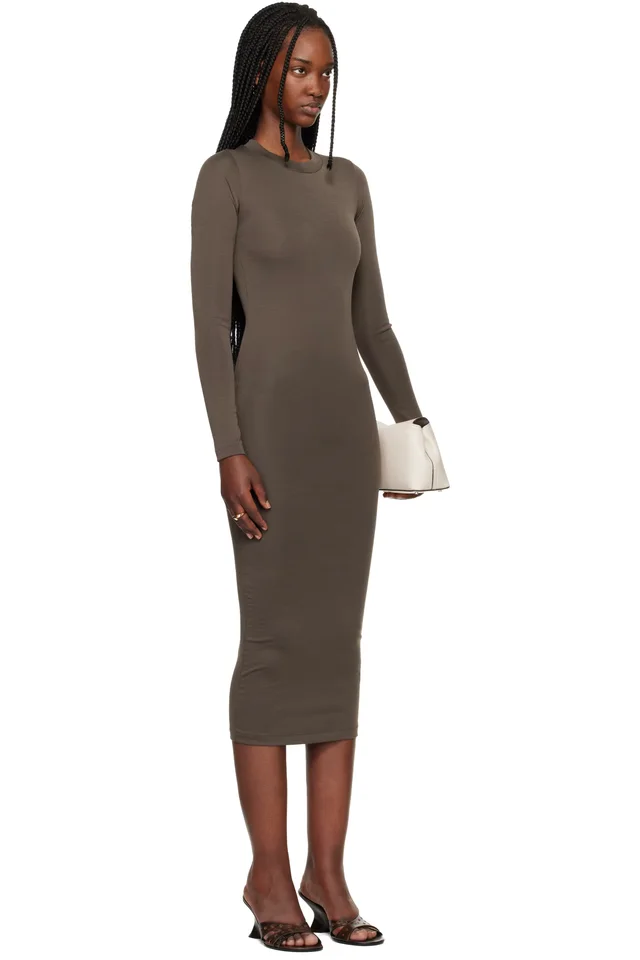 Fear of God ESSENTIALS Brown Fitted Long Sleeve Maxi Dress, photo 2 of 4 from SSENSE