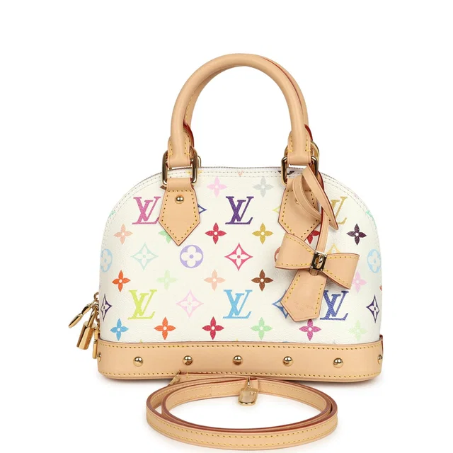 Louis Vuitton X Takashi Murakami Alma NM BB White Multicolored Monogram Gold Hardware in White Coated canvas from Madison Avenue Couture