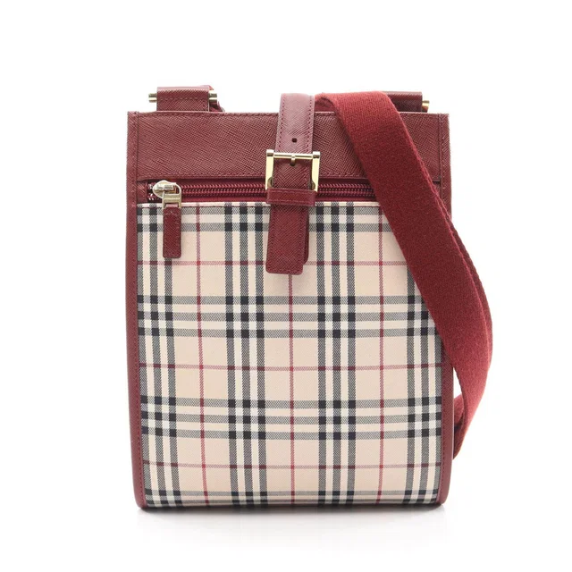 Burberry Check Canvas Leather Shoulder Bag in Beige Canvas from LuxUness