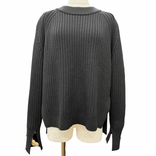 Versace Wool Medusa Safety Pin Crew Neck Long Sleeve Knit Sweater Black 40 in Black Wool from The Reluxe
