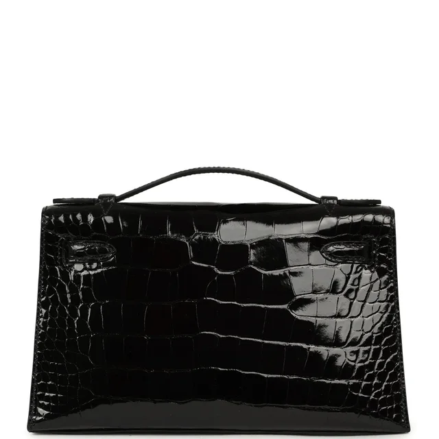 Hermès Special Order (HSS) Kelly Pochette Black Verso Shiny Alligator Palladium Hardware in Black Crocodile from Madison Avenue Couture, photo 2 of 2
