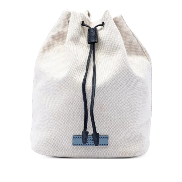 White Prada Canvas Mistolino Drawstring Pouch in White Canvas from Designer Revival