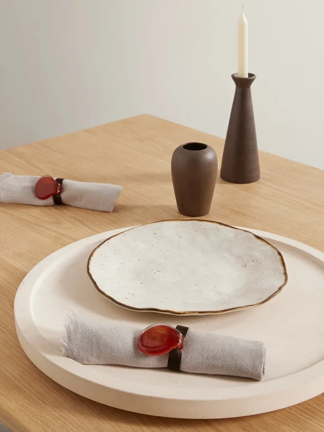 FOURTH STREET Set of four leather and glass napkin rings in Brown, photo 2 of 2 from NET-A-PORTER (Canada)