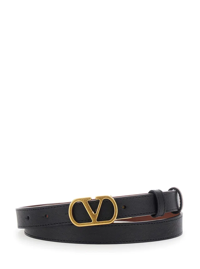 Valentino Garavani Vlogo Buckle Belt — Black Calf Leather in Black Calfskin from HEWI