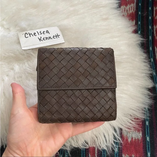 Bottega Veneta Brown Intrecciato Leather Compact Wallet in red|brown Woven leather from Poshmark