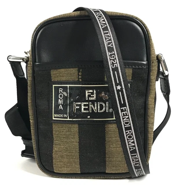 Fendi Shoulder Bag Logo Pecan Leather Canvas Black in Black Canvas from The Reluxe