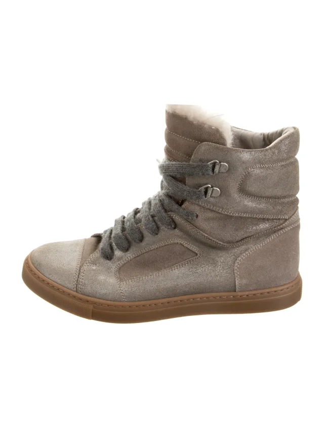 Brunello Cucinelli Suede Fur Trim Lace-Up Boots in Suede from The RealReal