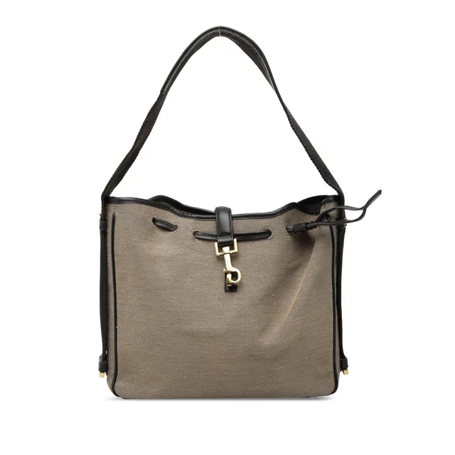 Black Gucci Canvas Drawstring Shoulder Bag in Black Canvas from Designer Revival