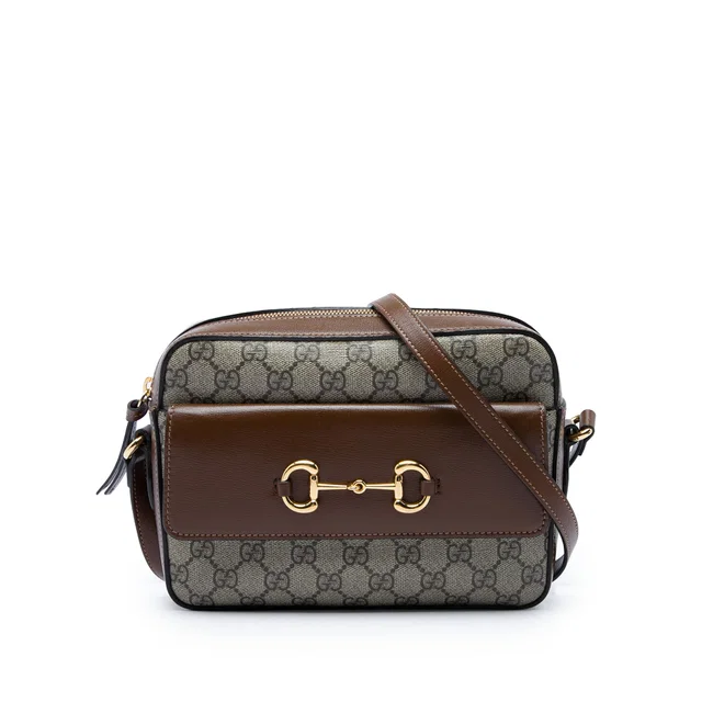 Beige Gucci Small GG Supreme Horsebit 1955 Crossbody in Beige Coated canvas from Designer Revival