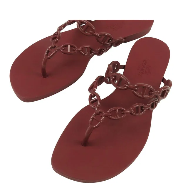 Hermès Island Bordeaux Rubber Chaine D'ancre Sandals in Burgundy from The Reluxe