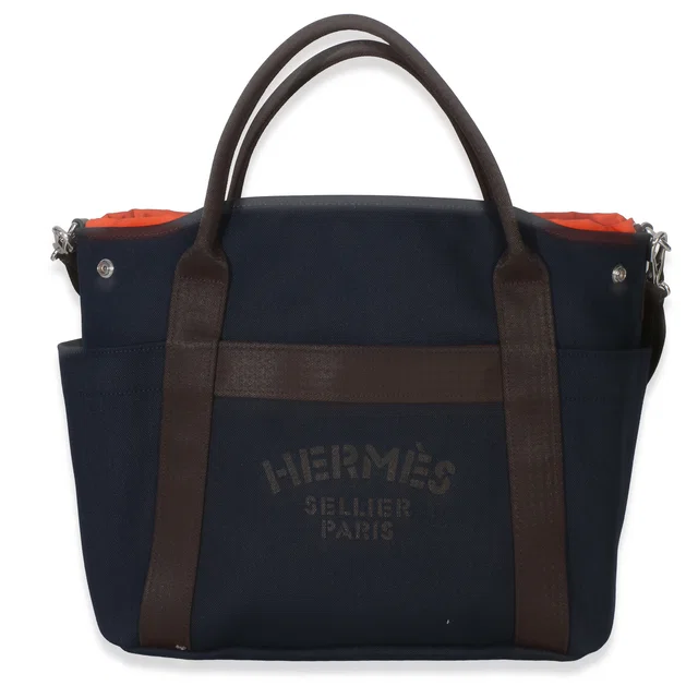 Hermès Bleu Navy Feu Canvas The Grooming Bag Blue Handbag in Navy Canvas from HEWI