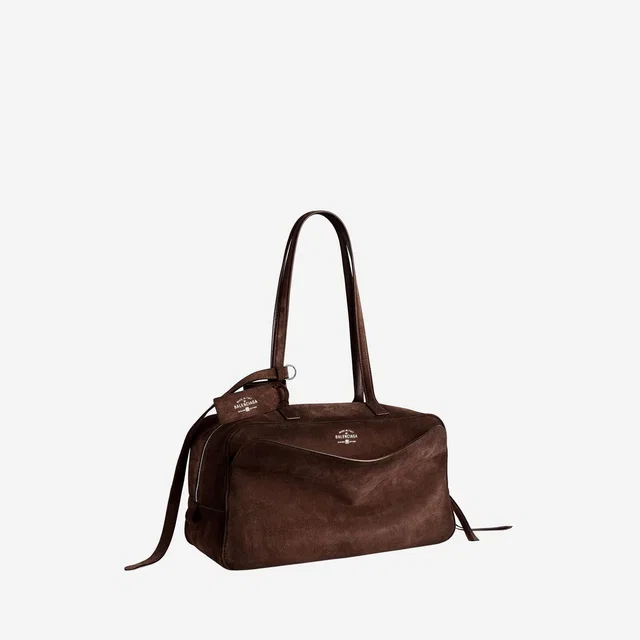 Balenciaga Suede Bowling Shoulder Bag — Brown Calfskin Leather in Brown Calfskin from HEWI