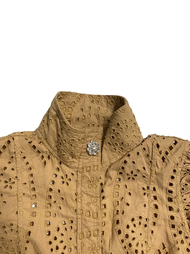 GANNI Broderie Anglaise Dress in Brown Cotton in Brown, photo 6 of 6 from ShopSimon