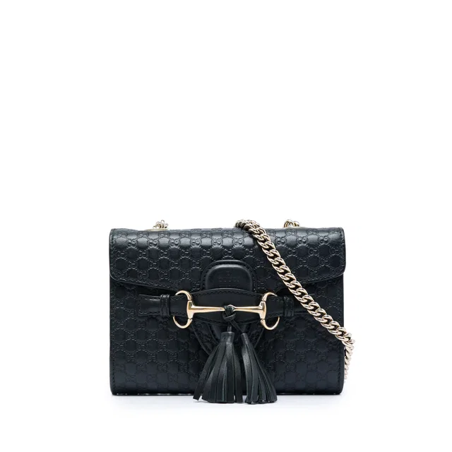 Black Gucci Mini Microguccissima Emily Crossbody in Black Leather from Designer Revival