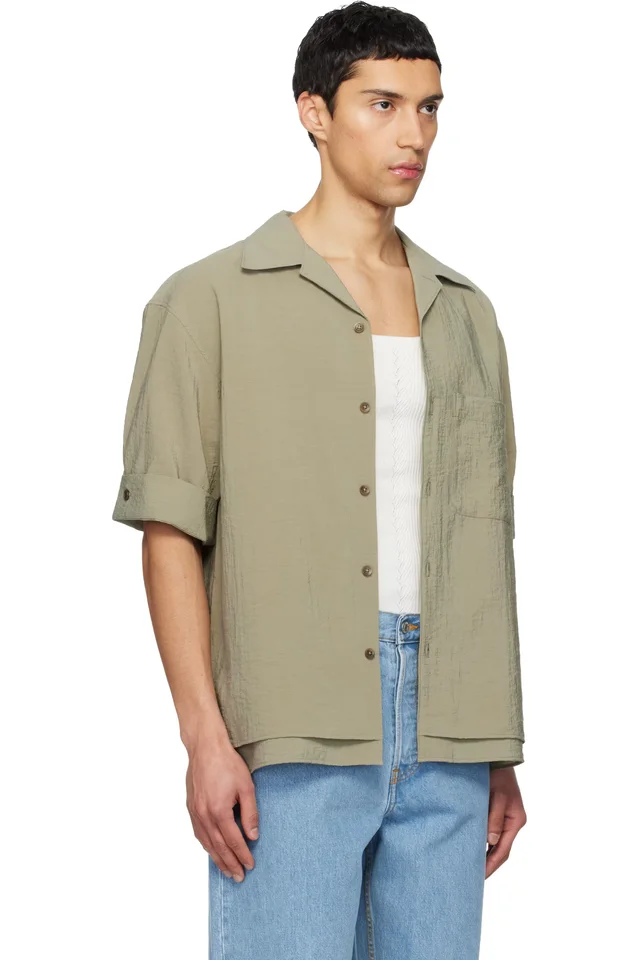 LE17SEPTEMBRE Khaki Double-Layered Open Collar Shirt, photo 2 of 4 from SSENSE