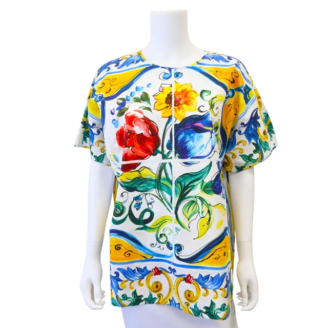Dolce & Gabbana Majolica Floral Print Cotton Short Sleeve Tunic Top from Clotheshorse Anonymous