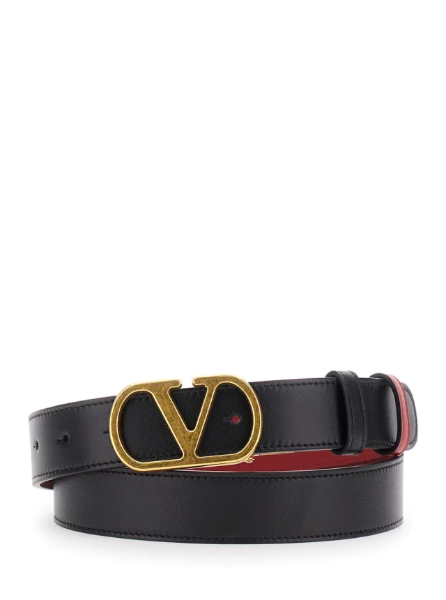 Black Reversible Belt with VLogo Buckle in Leather Woman in Black, image 1 of 1 from Gaudenzi Boutique
