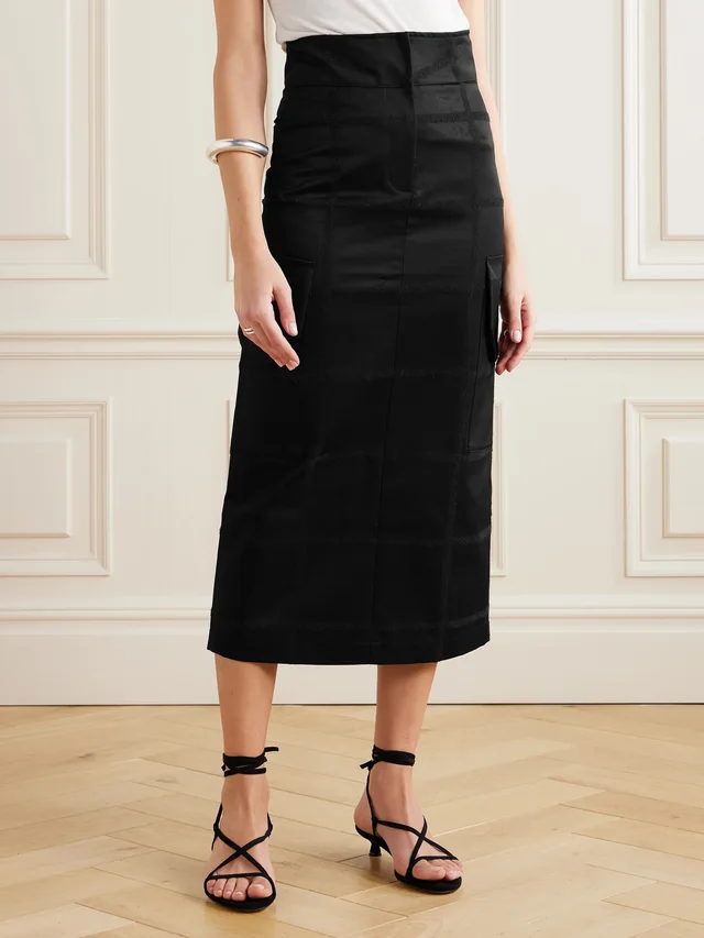 DESTREE Ines Checko checked cotton-jacquard midi skirt in black 100% Cotton, photo 3 of 5 from NET-A-PORTER (Canada)