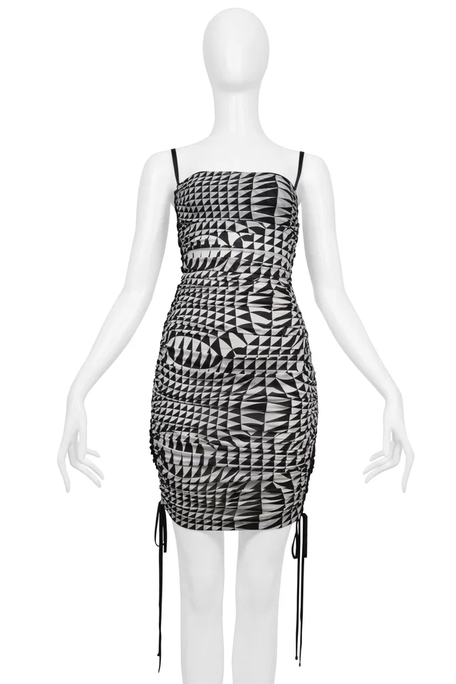 Dolce & Gabbana Black & White Optical Shock Print Corset Dress 2003 in Black Silk from Resurrection Vintage