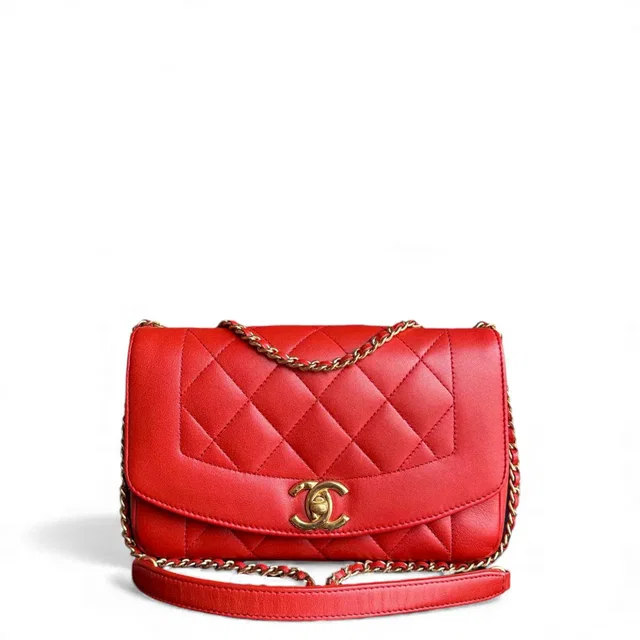 Chanel Diana Reissue Small - 22cm Quilted Lambskin Red Gold Hardware Series 20 in Red Lambskin from Luxury Promise
