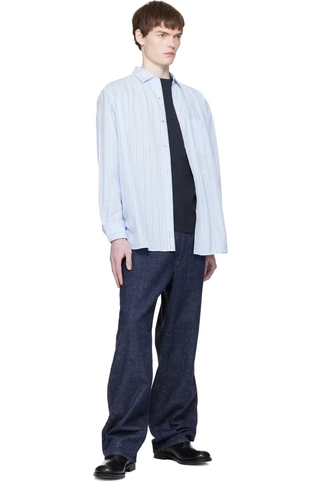 nanamica Blue Regular Collar Stripe Wind Shirt, photo 4 of 4 from SSENSE
